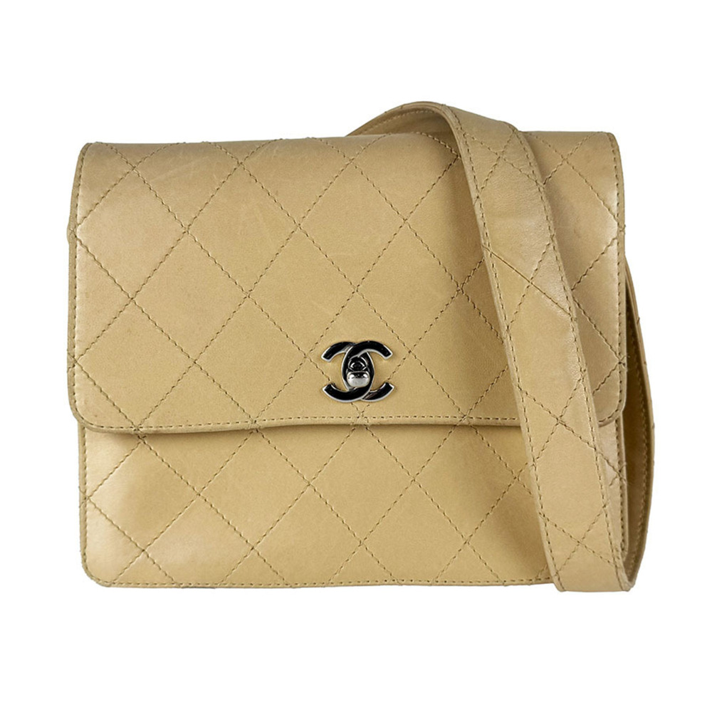 Chanel CHANEL Shoulder Bag Leather Beige Silver Women's z10736